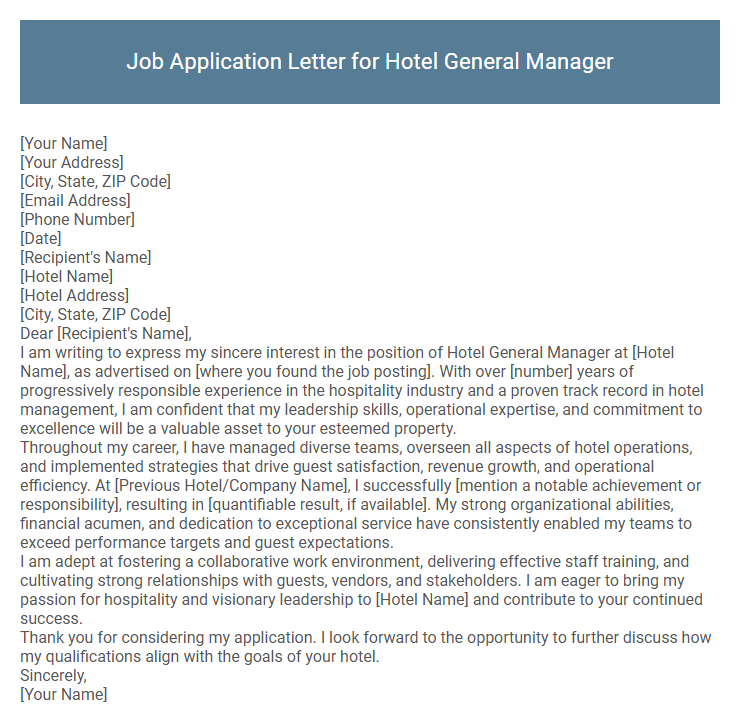 Job Application Letter for Hotel General Manager
