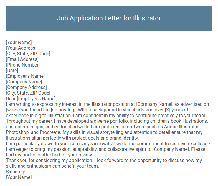 Job Application Letter for Illustrator
