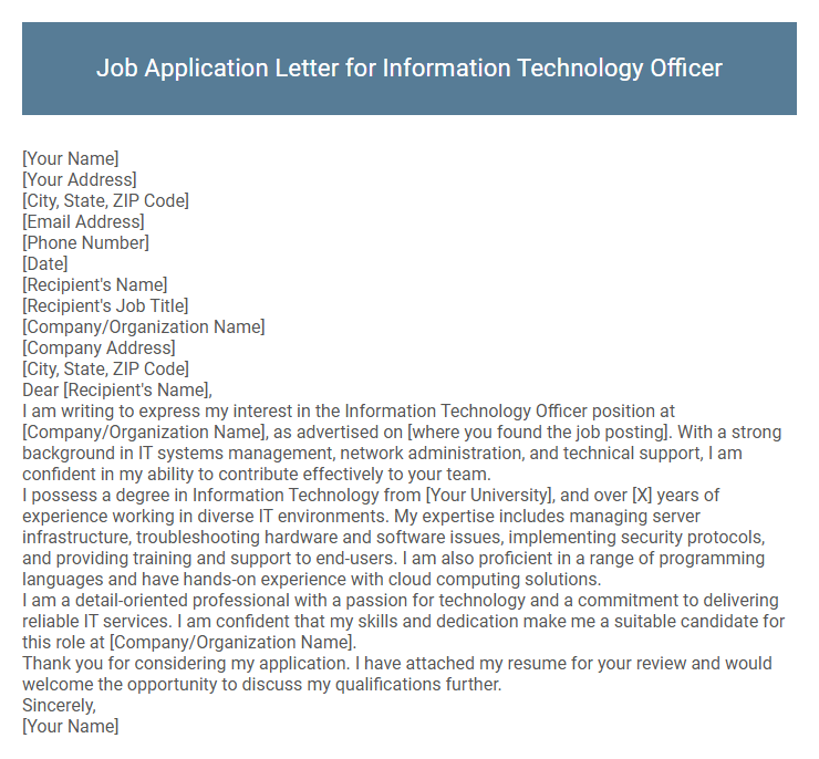 Job Application Letter for Information Technology Officer