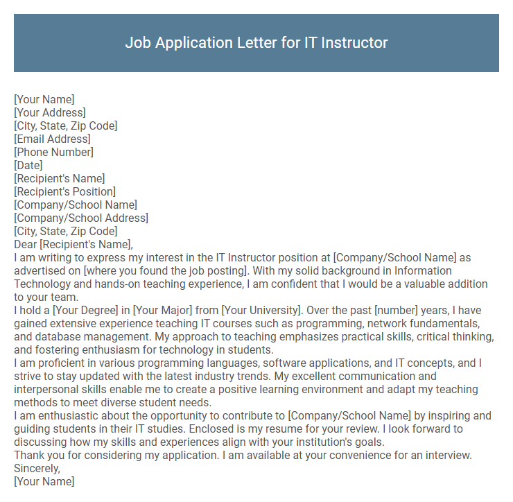 Job Application Letter for IT Instructor