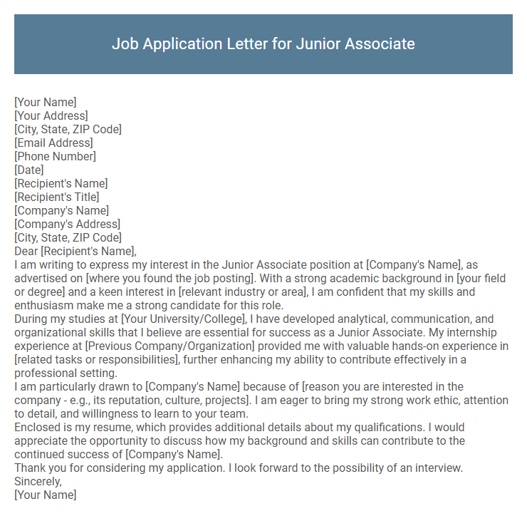 Job Application Letter for Junior Associate