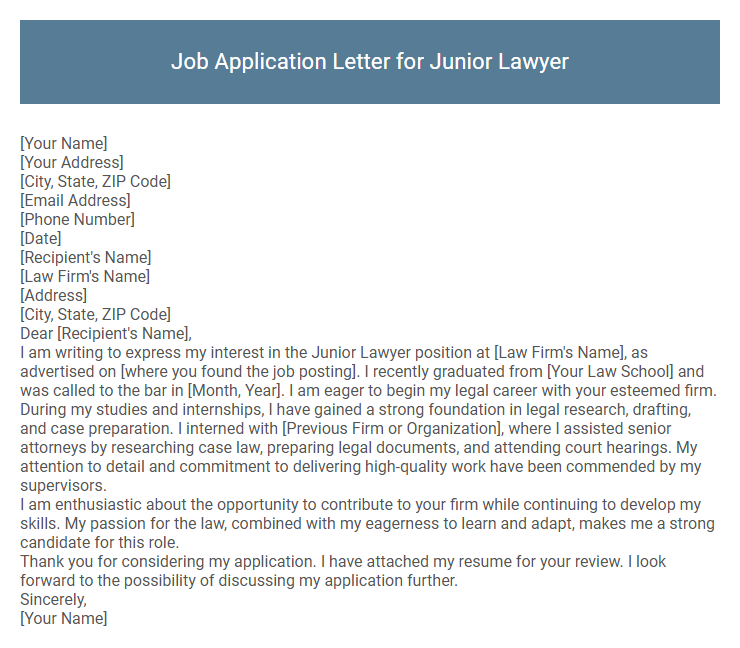 Job Application Letter for Junior Lawyer