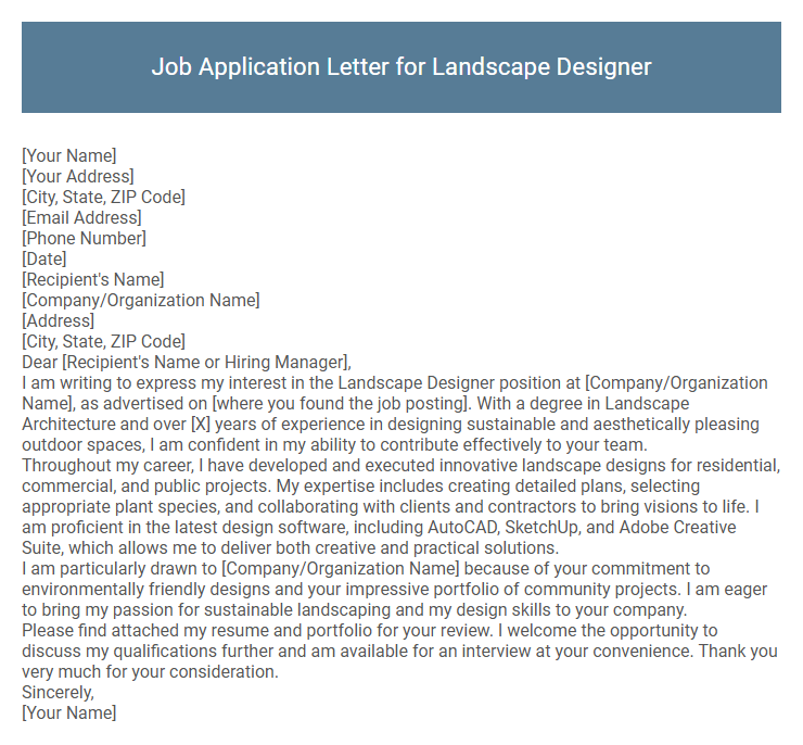 Job Application Letter for Landscape Designer