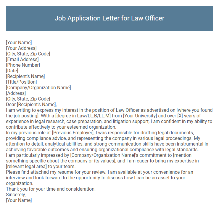 Job Application Letter for Law Officer