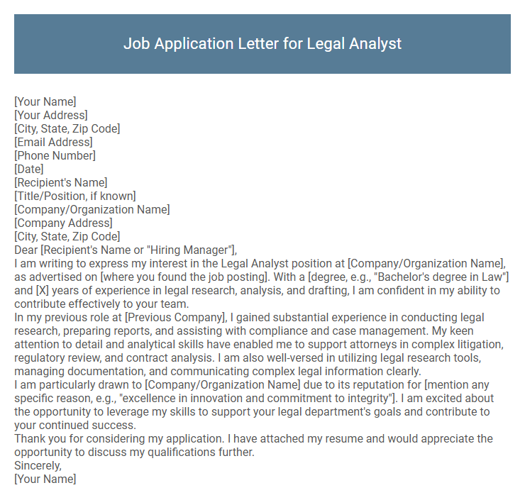 Job Application Letter for Legal Analyst