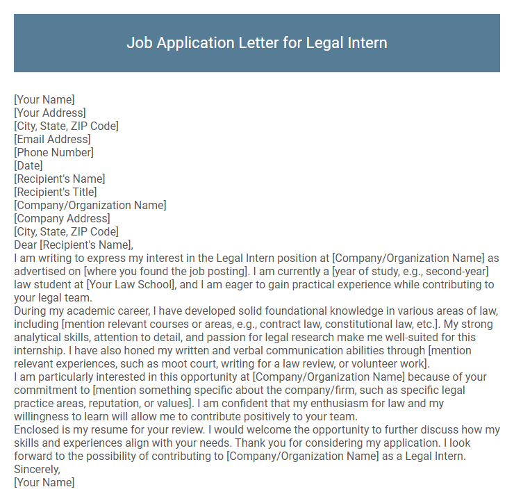 Job Application Letter for Legal Intern