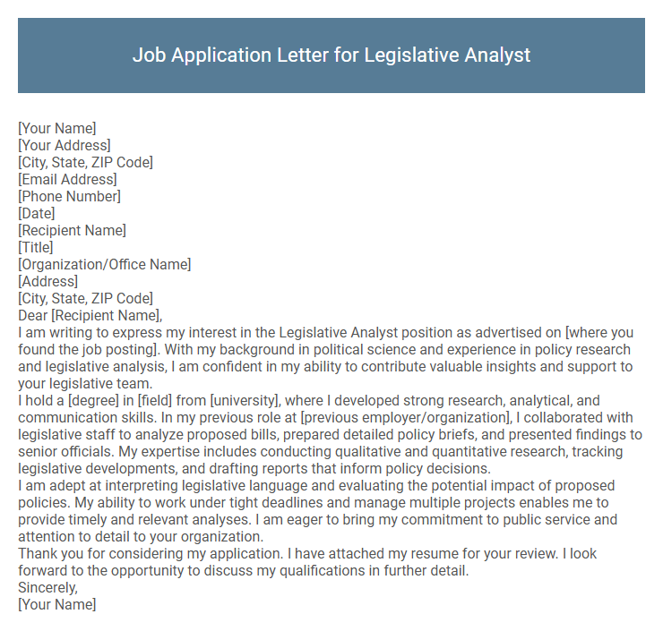 Job Application Letter for Legislative Analyst
