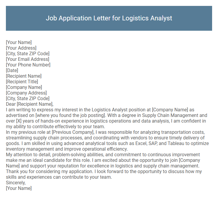 Job Application Letter for Logistics Analyst