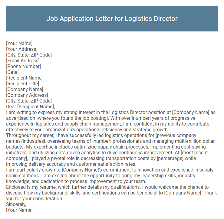 Job Application Letter for Logistics Director