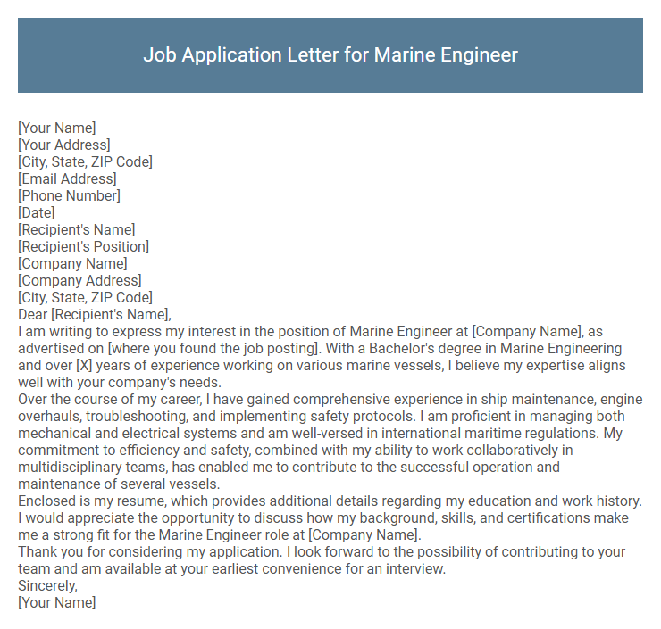 Job Application Letter for Marine Engineer