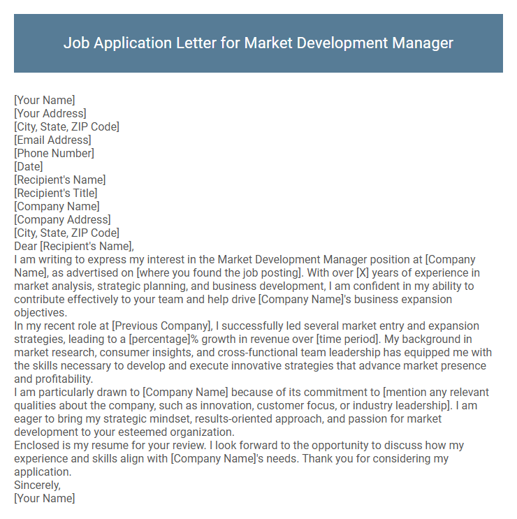 Job Application Letter for Market Development Manager
