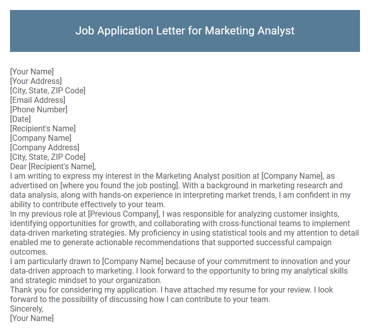 Job Application Letter for Marketing Analyst