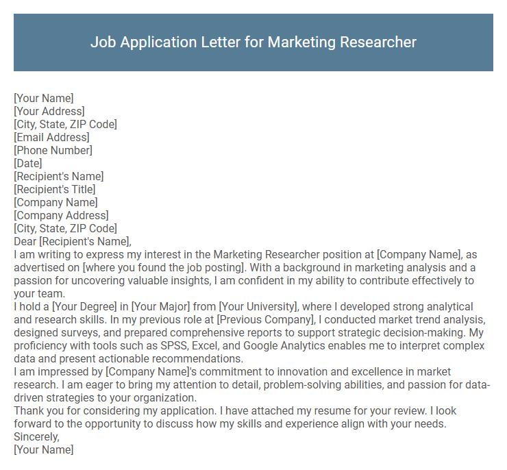 Job Application Letter for Marketing Researcher