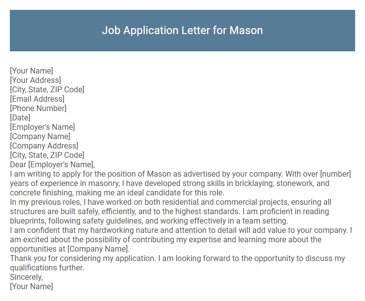 Job Application Letter for Mason