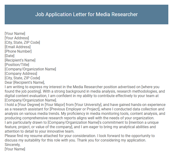 Job Application Letter for Media Researcher