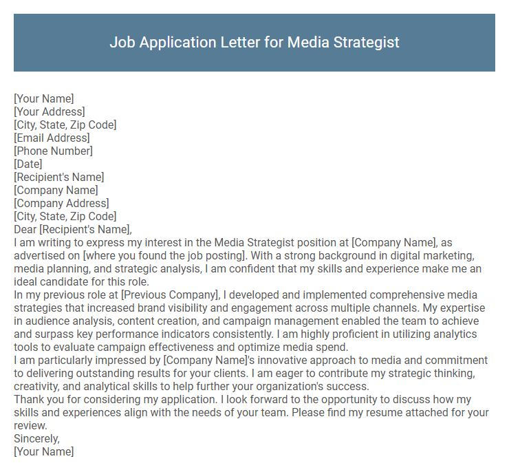 Job Application Letter for Media Strategist