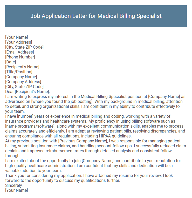 Job Application Letter for Medical Billing Specialist