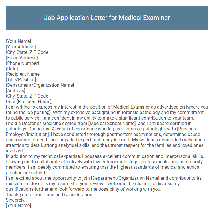 Job Application Letter for Medical Examiner