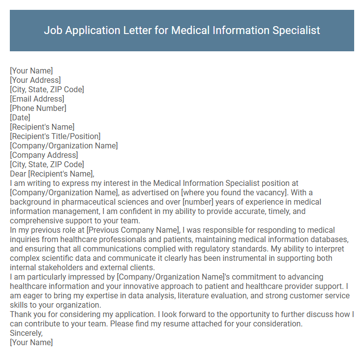 Job Application Letter for Medical Information Specialist
