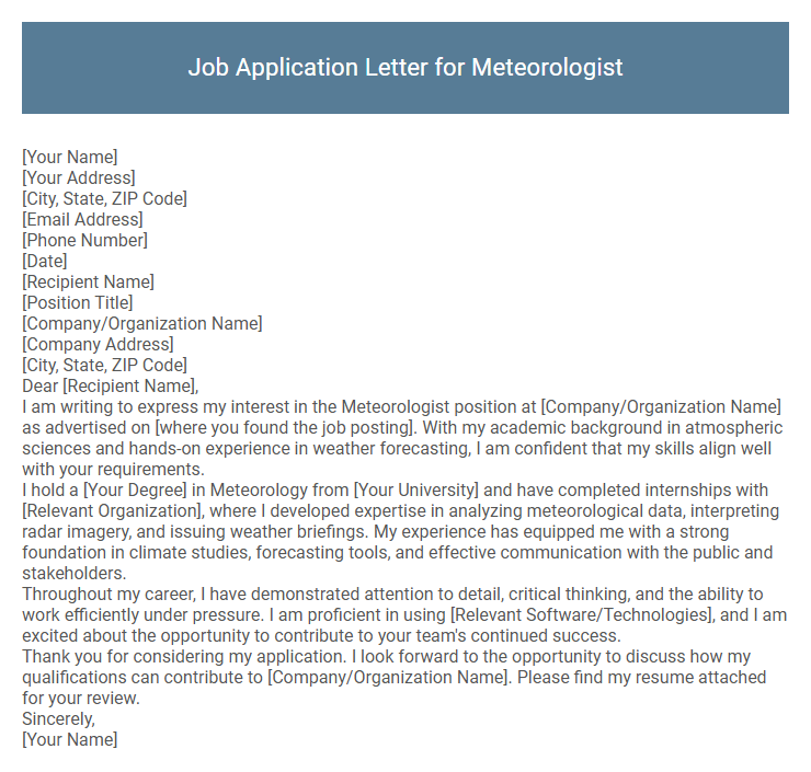 Job Application Letter for Meteorologist