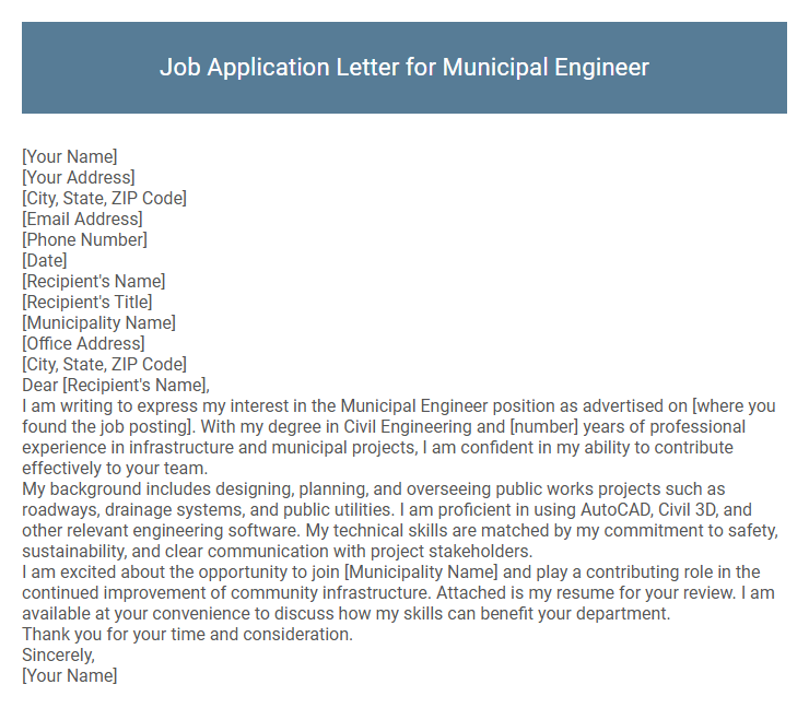 Job Application Letter for Municipal Engineer