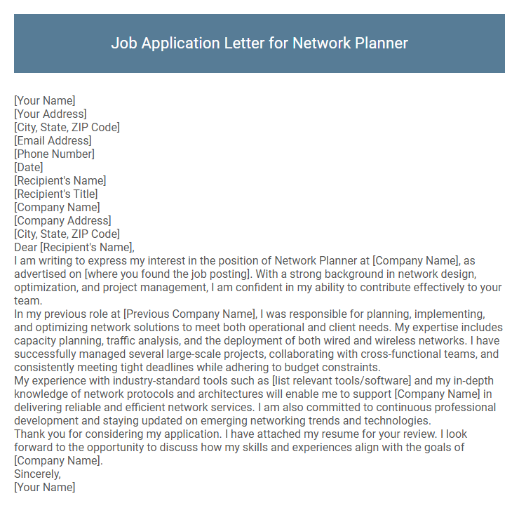 Job Application Letter for Network Planner