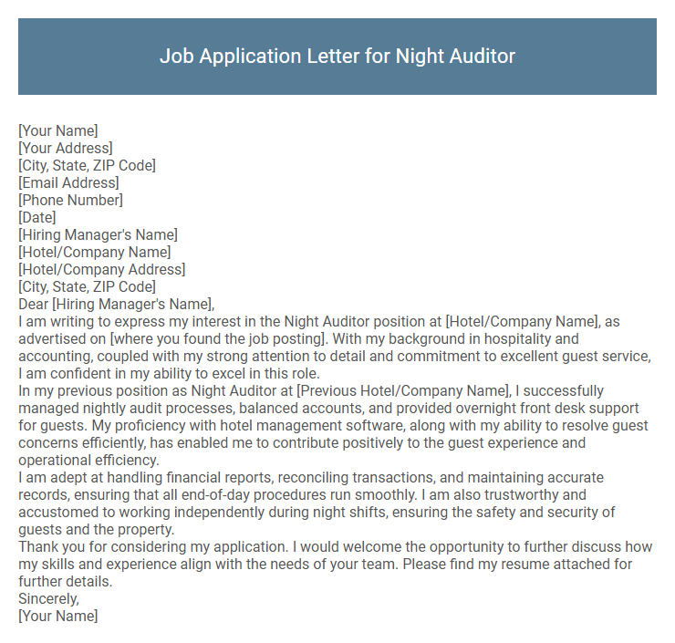 Job Application Letter for Night Auditor