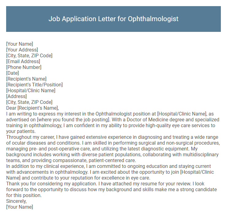 Job Application Letter for Ophthalmologist