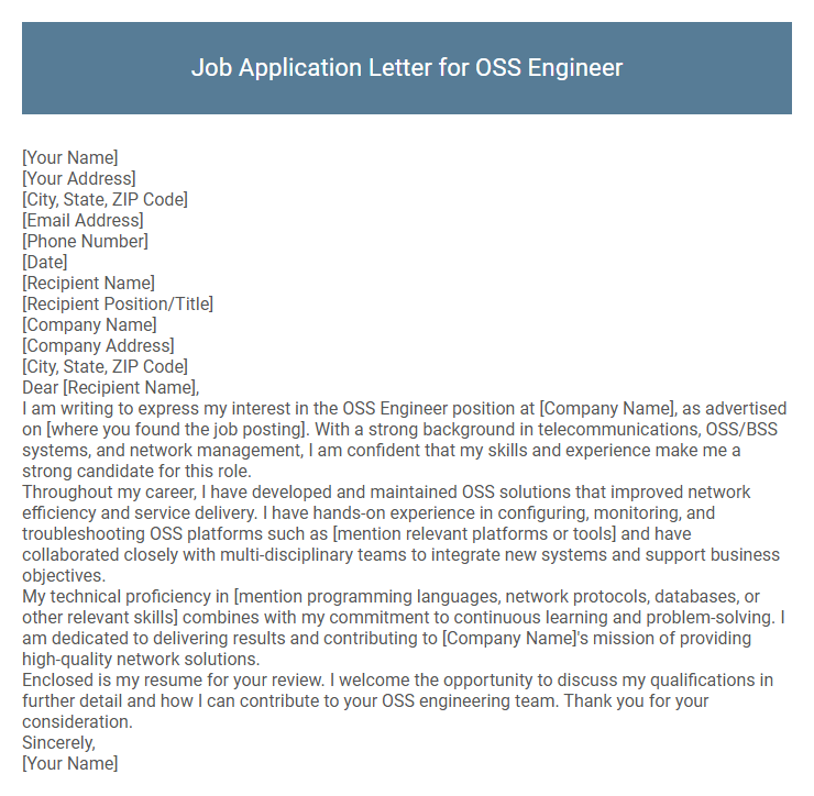 Job Application Letter for OSS Engineer