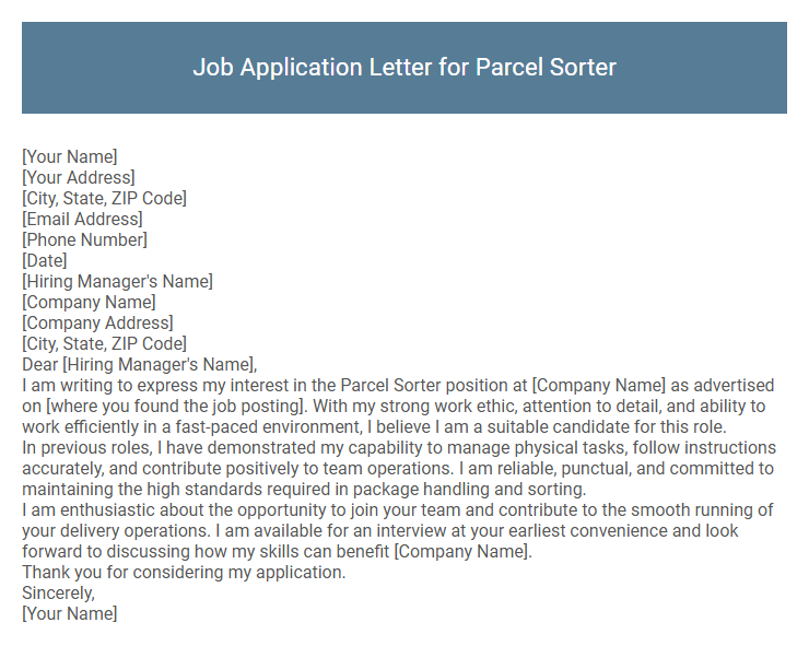 Job Application Letter for Parcel Sorter