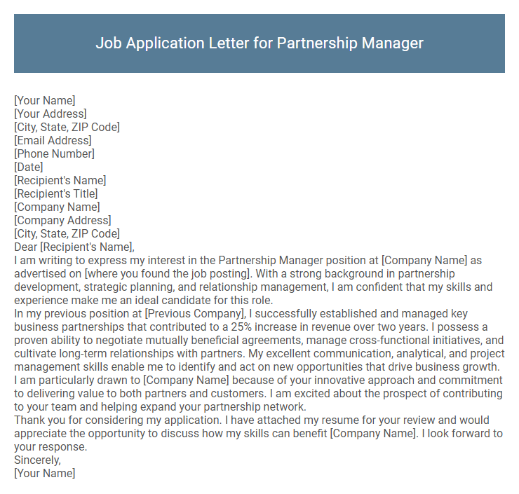 Job Application Letter for Partnership Manager