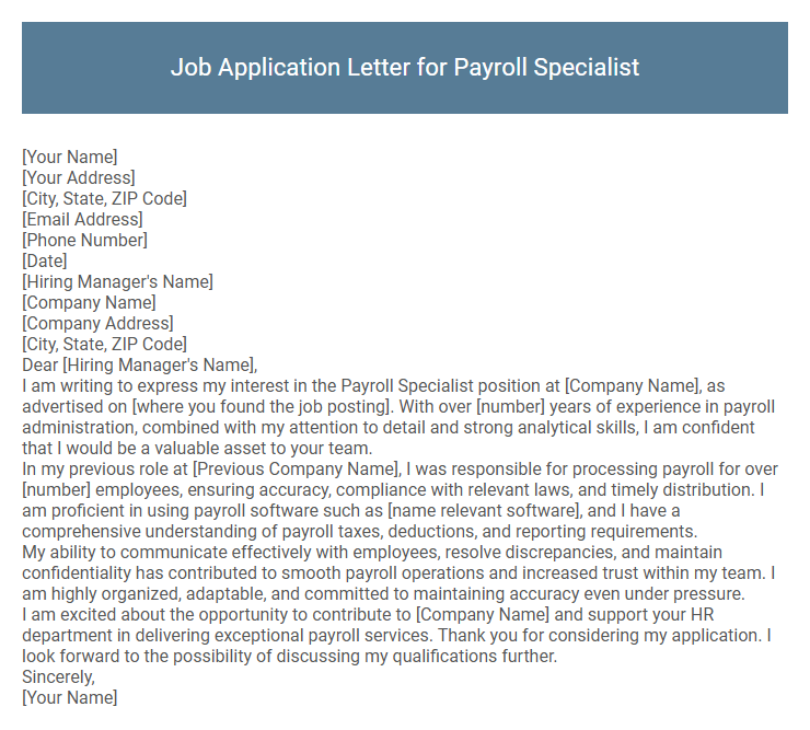 Job Application Letter for Payroll Specialist