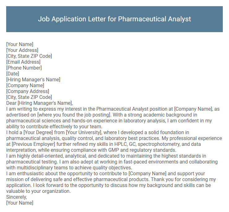 Job Application Letter for Pharmaceutical Analyst