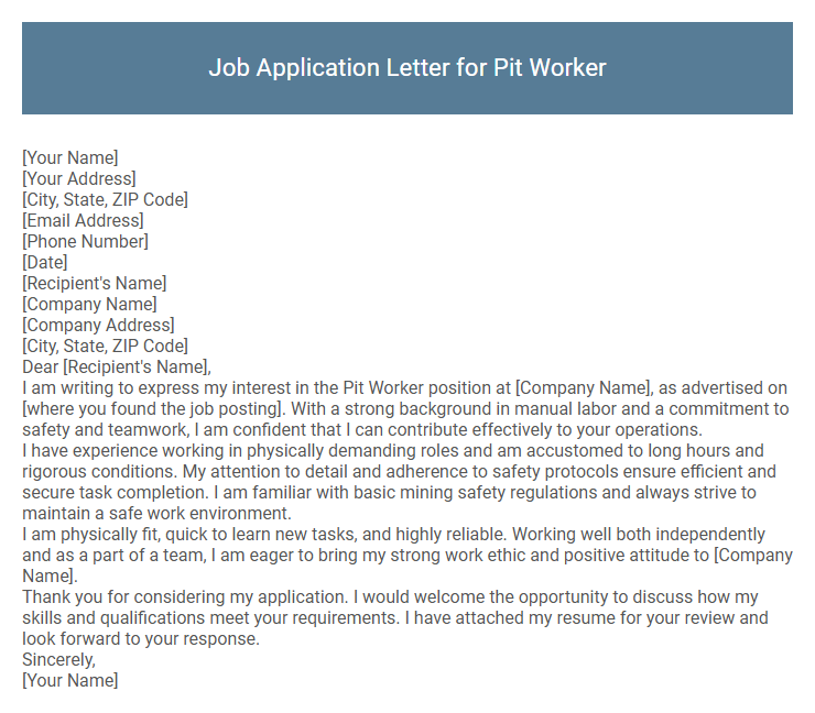Job Application Letter for Pit Worker