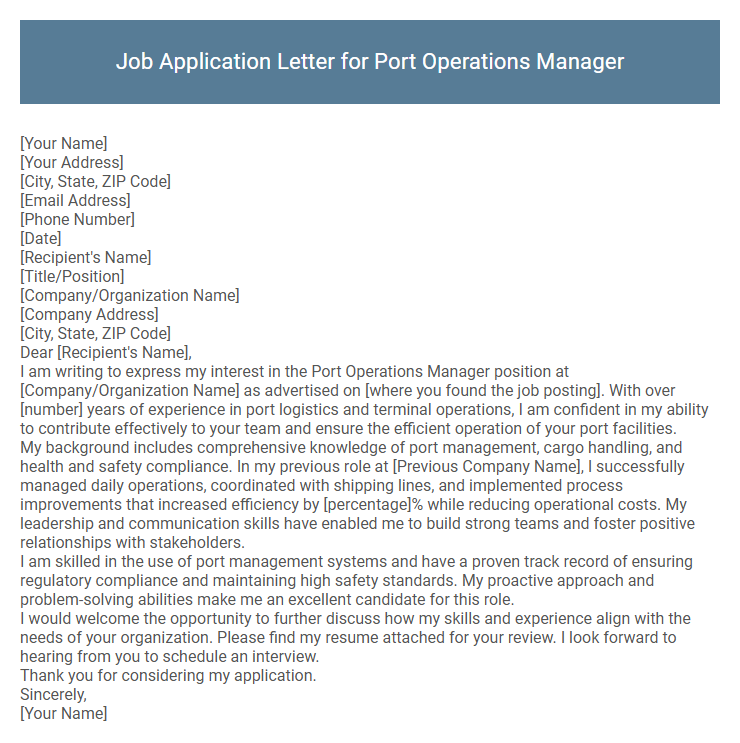 Job Application Letter for Port Operations Manager