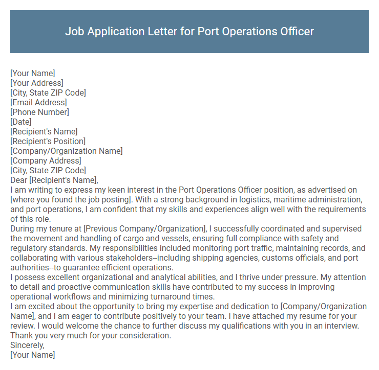 Job Application Letter for Port Operations Officer