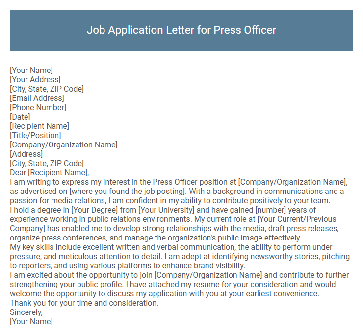 Job Application Letter for Press Officer