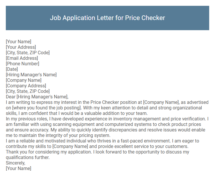Job Application Letter for Price Checker