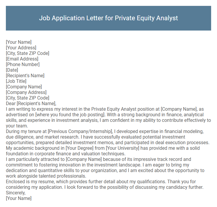 Job Application Letter for Private Equity Analyst