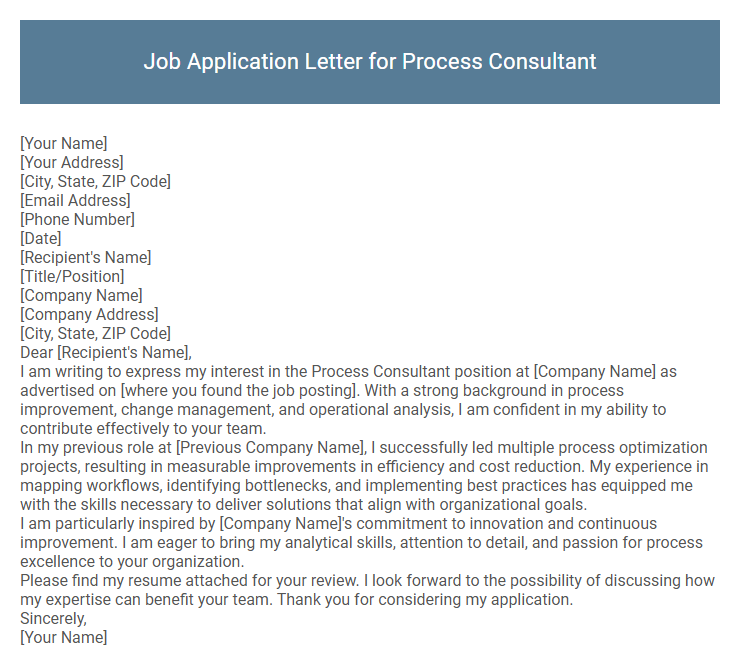 Job Application Letter for Process Consultant