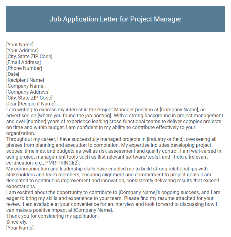 Job Application Letter for Project Manager