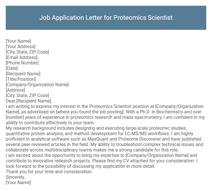 Job Application Letter for Proteomics Scientist