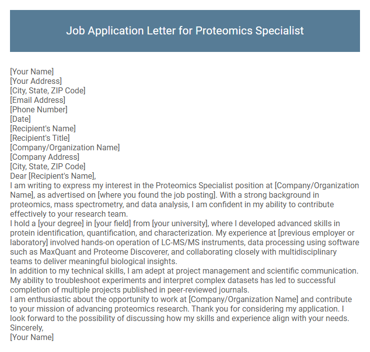Job Application Letter for Proteomics Specialist