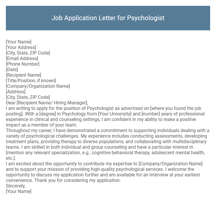 Job Application Letter for Psychologist