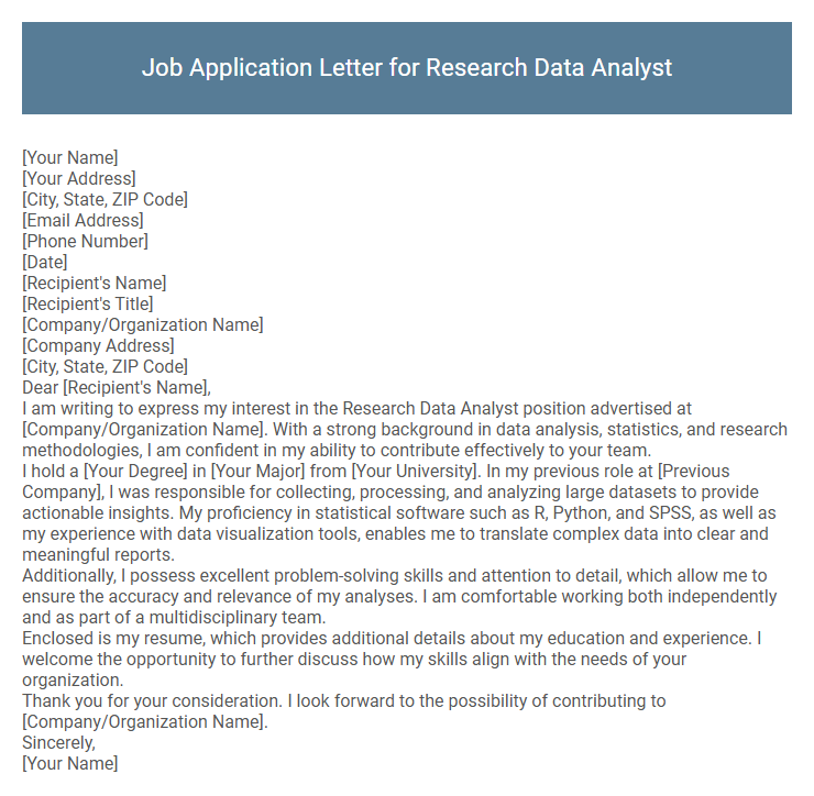 Job Application Letter for Research Data Analyst