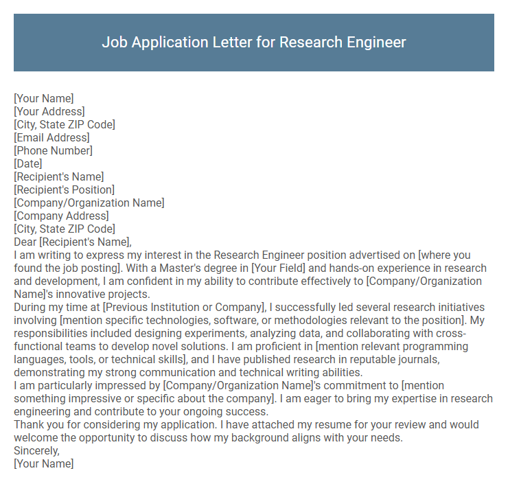 Job Application Letter for Research Engineer