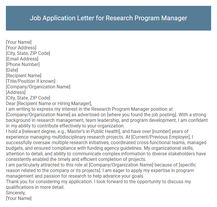Job Application Letter for Research Program Manager