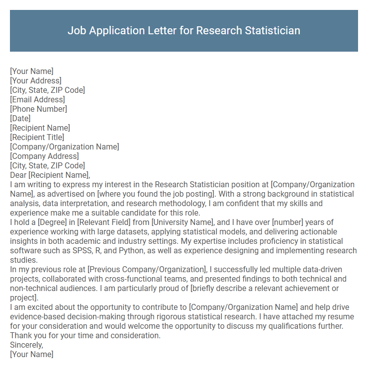 Job Application Letter for Research Statistician