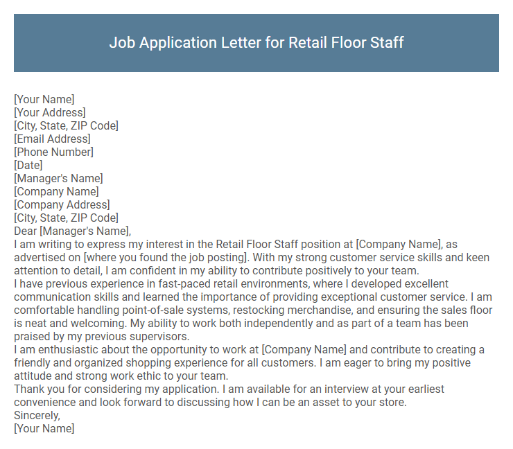 Job Application Letter for Retail Floor Staff