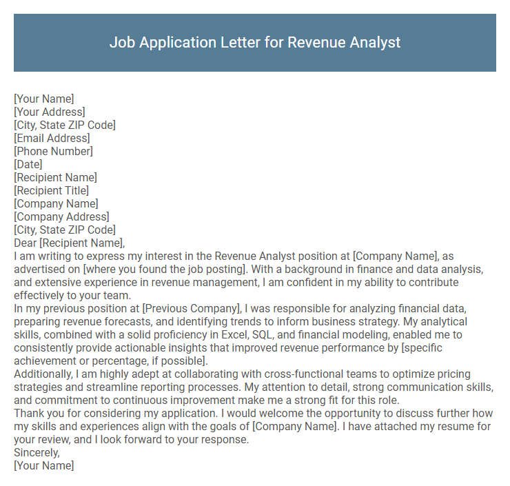 Job Application Letter for Revenue Analyst